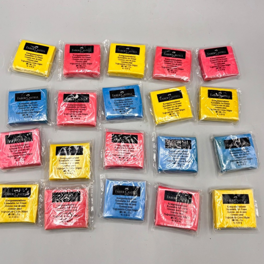 Faber-Castell‎ Kneadable Art Eraser Lot 20pc Yellow Red Blue Drawing Supplies
